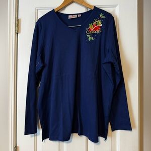 🎅 The Quacker Factory Sleigh Embellished V-Neck Top - Women's 1X 0521